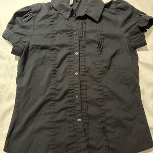 Old Navy Black Pintuck Button-Up Blouse